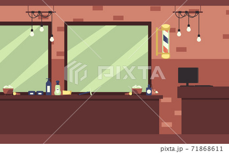 Modern barber shop empty interior background, flat vector illustration. 71868611