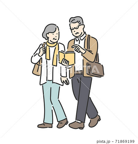 仲良く手を繋いで歩くシニア夫婦のイラスト素材 仲良く手を繋いで歩くシニア夫婦のイラスト素材 71869199