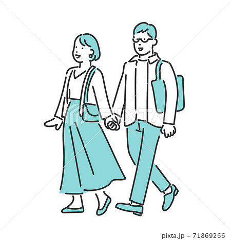 仲良く手を繋いで歩くカップル 夫婦のイラスト素材のイラスト素材
