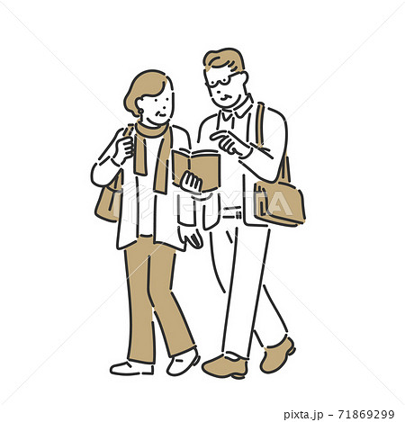 仲良く手を繋いで歩くシニア夫婦のイラスト素材のイラスト素材