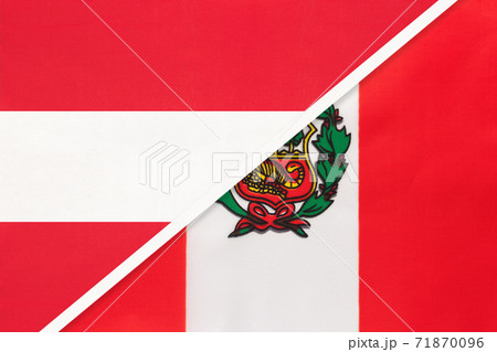 Austria and Peru, symbol of national flags from textile. 71870096