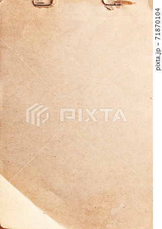 Texture of beige old paper with clip and folded corner, crumpled background. 71870104