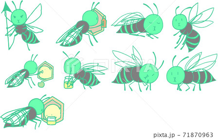 スズメバチの生活9種まとめ 青緑色 のイラスト素材