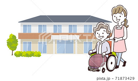 ベクターイラスト素材：老人ホームに入居するシニア女性とスタッフの女性 71873429