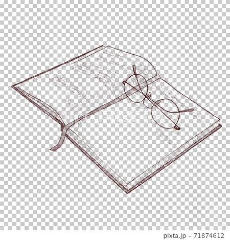 読みかけの本とメガネ 手書き風 のイラスト素材