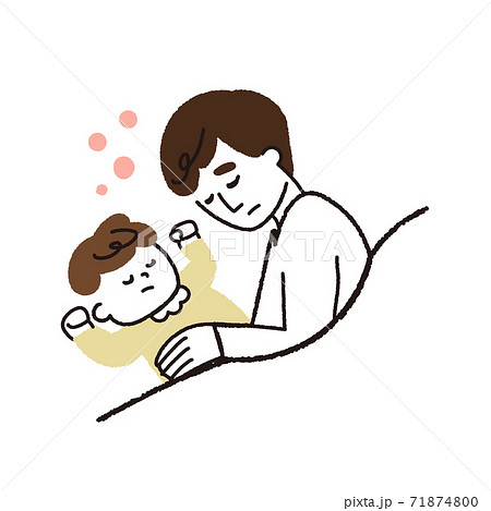 お父さんと赤ちゃんと寝落ちのイラスト素材