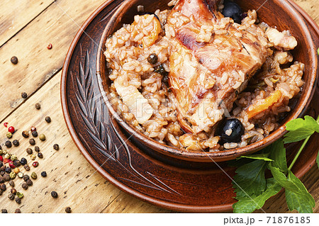 Delicious risotto with rabbit. 71876185