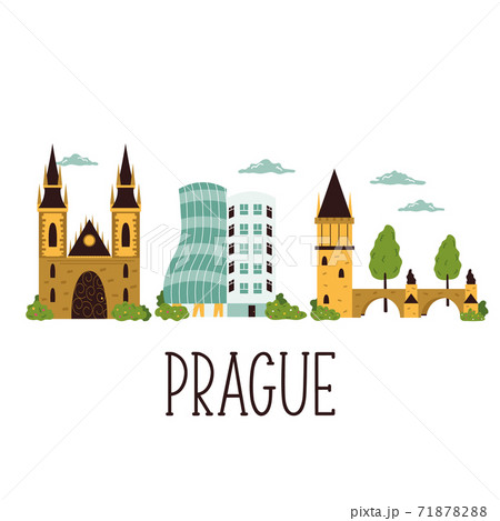 Skyline with famous buildings and landmarks of Prague, Czech Republic 71878288