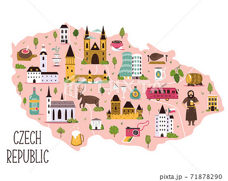 Stylized Illustrated Map Of Czech Republic With のイラスト素材