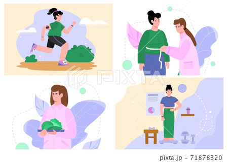 Doctor nutritionist examines, makes diet and fitness plan for overweight woman Doctor nutritionist examines, makes diet and fitness plan for overweight woman 71878320