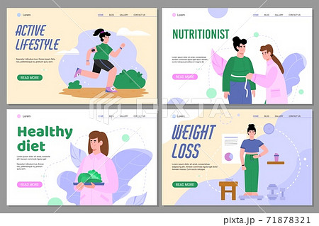 Nutritionists services web banners set, flat cartoon vector illustration. 71878321