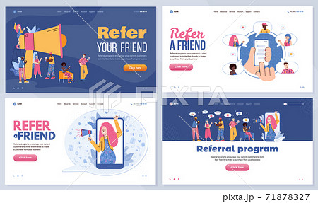 Refer a friend banners for website pages set, flat cartoon vector illustration. 71878327