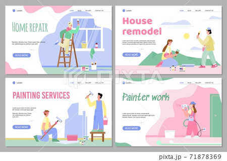 People painters performing paint walls indoors a set of landing page templates 71878369