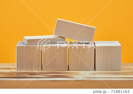 Square of empty wooden cubes mockup style, copy space. wooden blocks template for creative design, place for text Square of empty wooden cubes mockup style, copy space. wooden blocks template for creative design, place for text 71881163