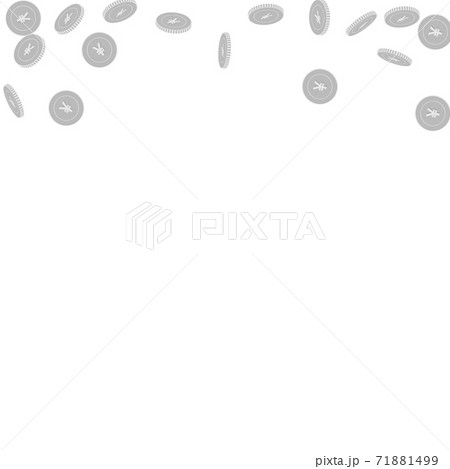 Chinese yuan coins falling. Scattered black and wh 71881499