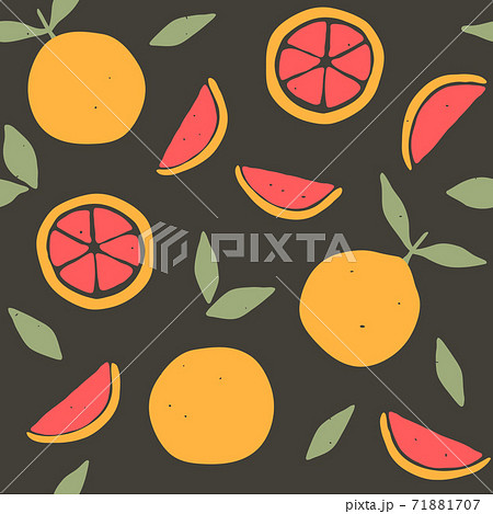 Seamless pattern with grapefruits. Citrus fruits modern texture on black background. Abstract vector graphic illustration 71881707