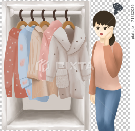 様々な服のトラブル クローゼットの服と困る女性 様々な服のトラブル クローゼットの服と困る女性 71882026