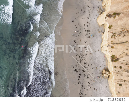 Aerial top view view of Del Mar North Beach, California coastal cliffs with Pacific ocean 71882052