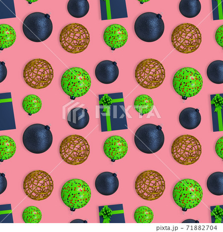 Seamless Christmas pattern on pink background, 3d rendering 71882704