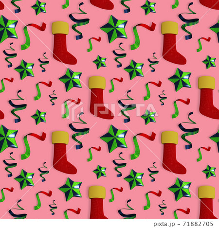 Seamless Christmas pattern on pink background, 3d rendering 71882705
