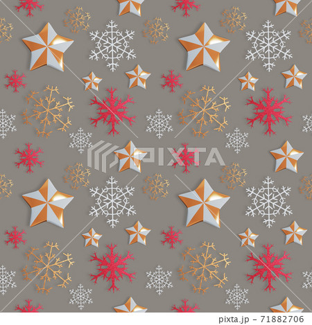 Seamless Christmas pattern with stars and snowflakes , endless illustration, 3d rendering 71882706