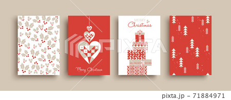 Christmas New Year retro folk art card pattern set Christmas New Year retro folk art card pattern set 71884971