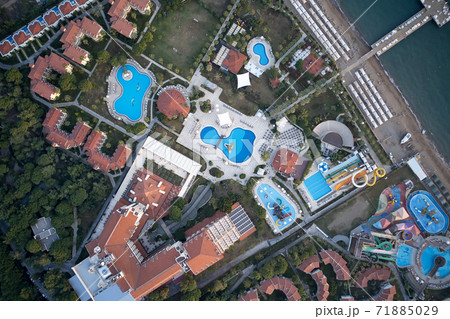 Aerial view of luxury resort hotel with swimming pools. 71885029