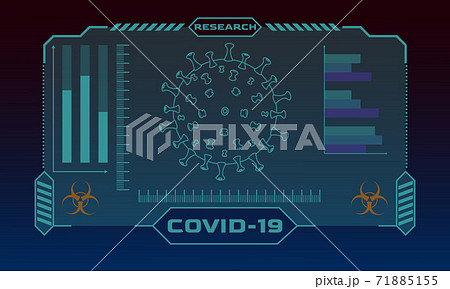 Futuristic Covid-19 research monitor with graphs and coronavirus cell model. Futuristic Covid-19 research monitor with graphs and coronavirus cell model. 71885155