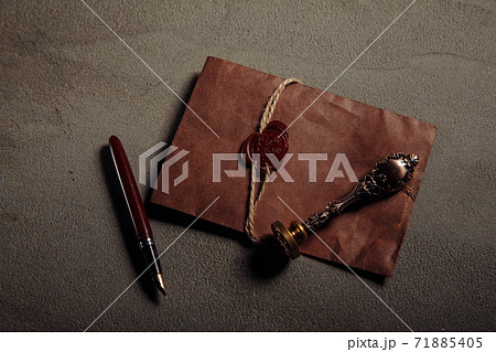 Notary seal, pen, notarized document. Legality concept. 71885405