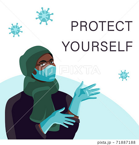 Black woman in mask poster on white backdrop Black woman in mask poster on white backdrop 71887188