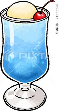 手描き飲み物ベクターイラスト素材 青いクリームソーダのイラストのイラスト素材