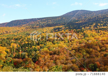 西吾妻スカイバレーで見る錦平の紅葉の写真素材