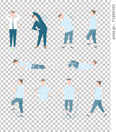Various overweight men exercising 71888160