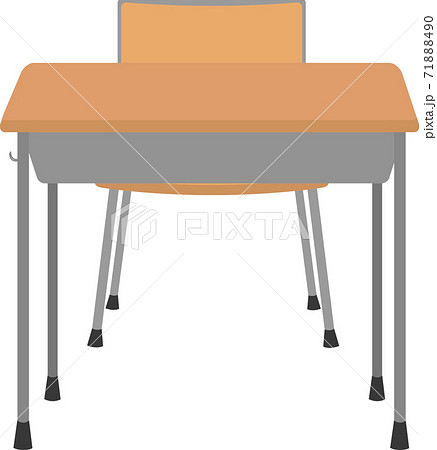 正面ちょっと上から見たシンプルな学校の教室にある椅子と机のイラストのイラスト素材