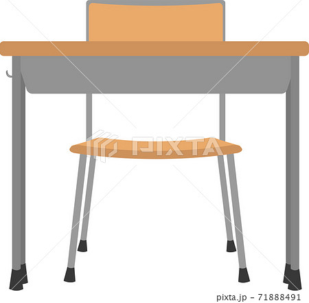 正面から見たシンプルな学校の教室にある椅子と机のイラストのイラスト素材