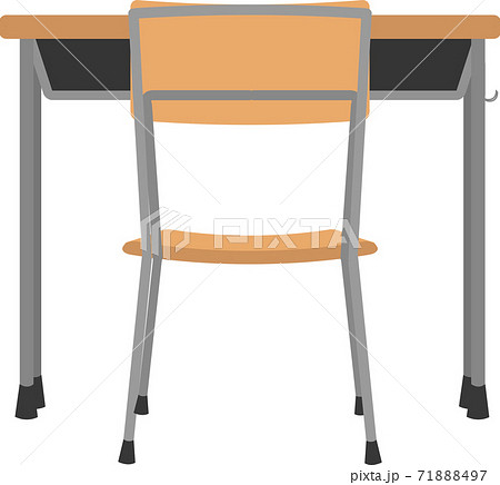 後ろから見たシンプルな学校の教室にある椅子と机のイラストのイラスト素材