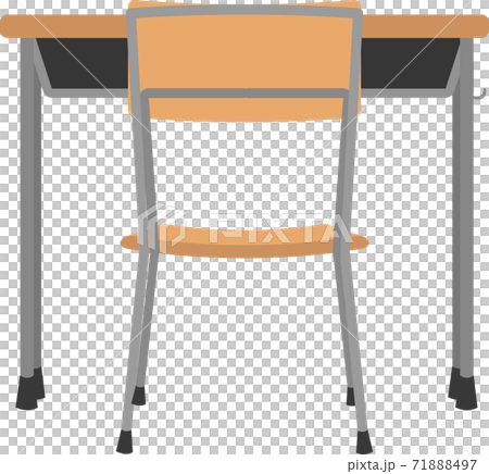 從後面看一個簡單的學校教室裡的椅子和桌子的插圖 71888497