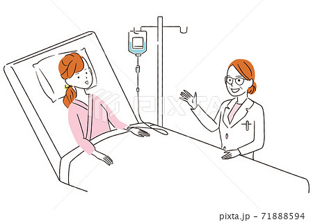 手書き線画カラーイラスト　女性入院　女医診察 71888594