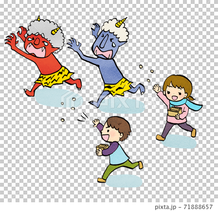Illustration of a bean-sowing child and a demon running away Illustration of a bean-sowing child and a demon running away 71888657