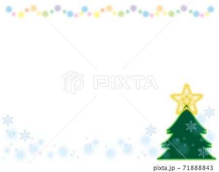 クリスマスイルミネーションともみの木フレーム 白背景のイラスト素材 7143
