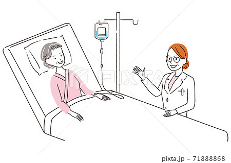 手書き線画カラーイラスト　シニアの女性　入院　診察 71888868