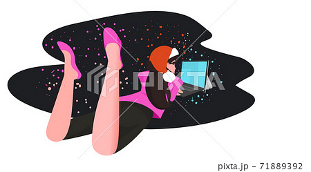 woman in santa hat using laptop girl buying online happy new year merry christmas holidays celebration 71889392