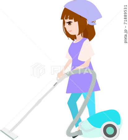 掃除機をかける可愛い家政婦のイラストのイラスト素材