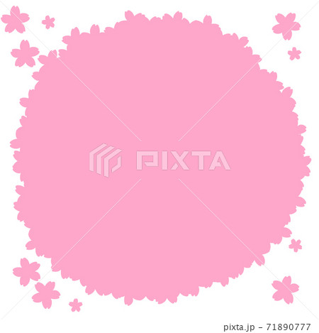 桜で埋め尽くされた丸フレームシルエット ブルー系ピンクのイラスト素材