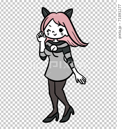 猫耳をつけてコスプレをした女の子のイラスト 71891277
