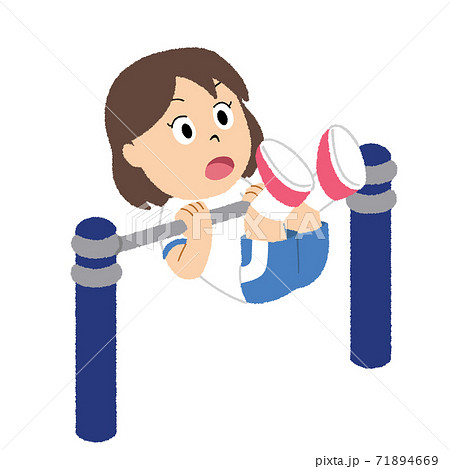 鉄棒で逆上がりをする女の子のイラストのイラスト素材