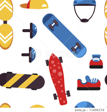 Skateboarding seamless pattern skateboarder equipment skate and helmet 71896259