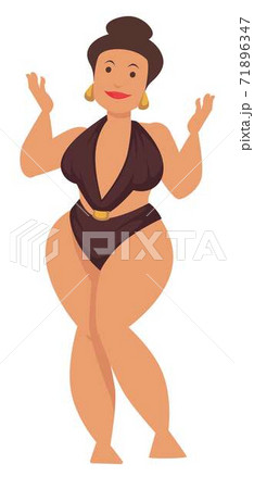 Plump woman or plus size model in swimsuit and gold earrings 71896347
