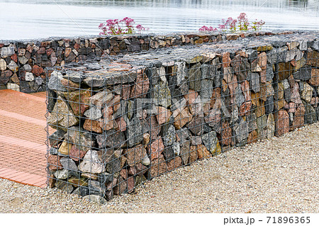 environmental object, gabion fence wall from steel mesh with stones environmental object, gabion fence wall from steel mesh with stones 71896365