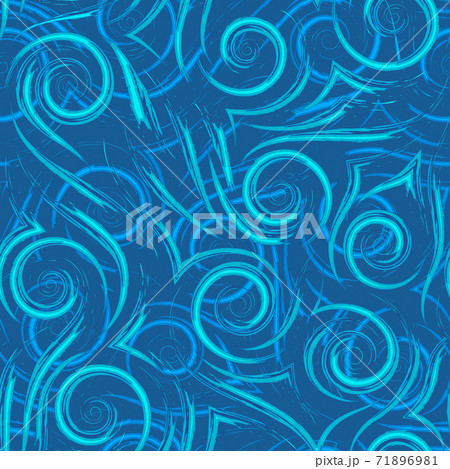 Vector seamless pattern of flowing brush strokes or waves in blue and turquoise. Smooth spiral stripes and corners bright texture for decoration of paper fabrics. 71896981